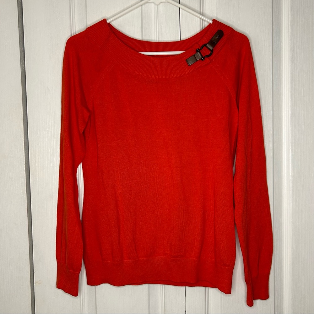 Lauren Ralph Lauren, red sweater, knit top buckle detail medium
